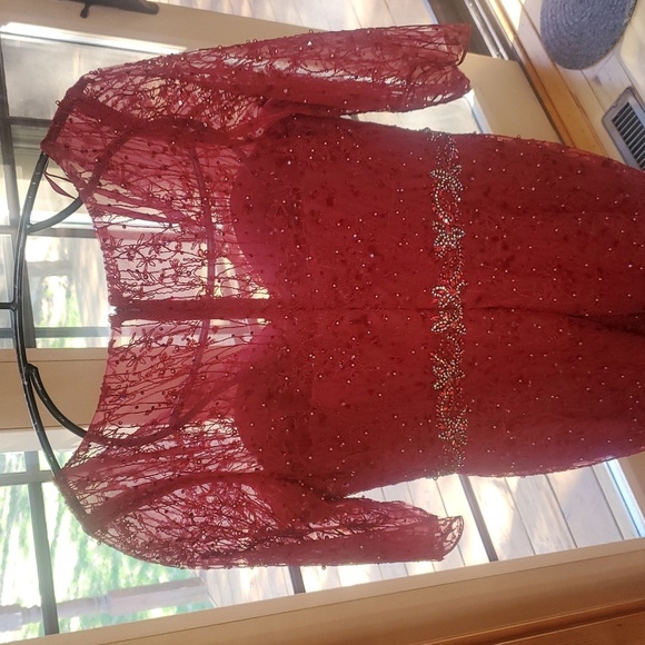 Lucci Lu Formal Elegant Burgandy Embellished Lace Maxi Sz. 10 Event Gown NWT - Picture 8 of 16